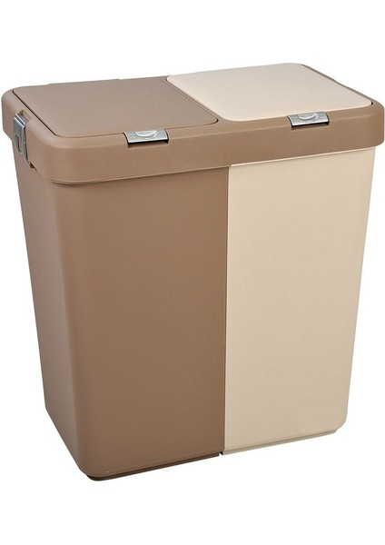Kirli Çamaşır Sepeti Otomatik Kapaklı Çift Gözlü 80 Litre Sütlü Kahverengi