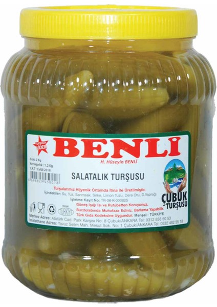 Benlı 2000 gr Salatalık Cubuk Tursu