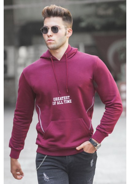 Bordo Baskılı Kapşonlu Sweatshirt 5292