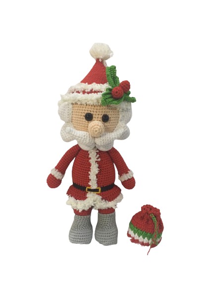 Çantalı Noel Baba Amigurumi Organik Oyuncak