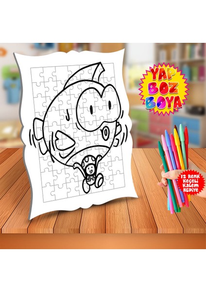 Büyük Balık ve Sevimli Mantar Toad Çocuk Boyama Puzzle Tablo-27
