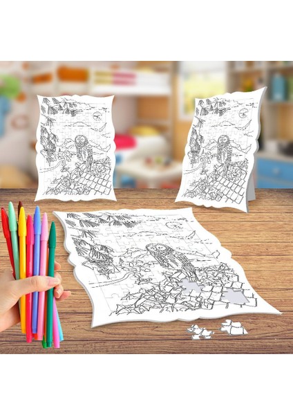 Manzara ve Baykuş Boyama Puzzle Tablo Çocuk Eğitici Yapboz