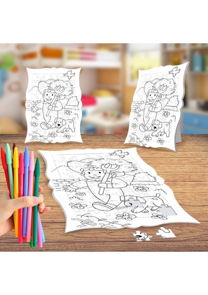 Küçük Çiftçi ve Köpeği Boyama Puzzle Tablo Çocuk Eğitici Yapboz