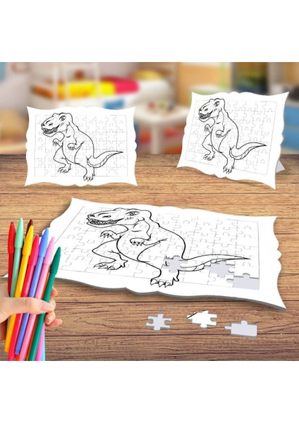 Dinazor Boyama Puzzle Tablo Çocuk Eğitici Yapboz