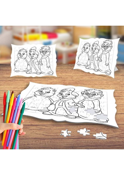 Alvin ve Sincaplar Boyama Puzzle Tablo Çocuk Eğitici Yapboz