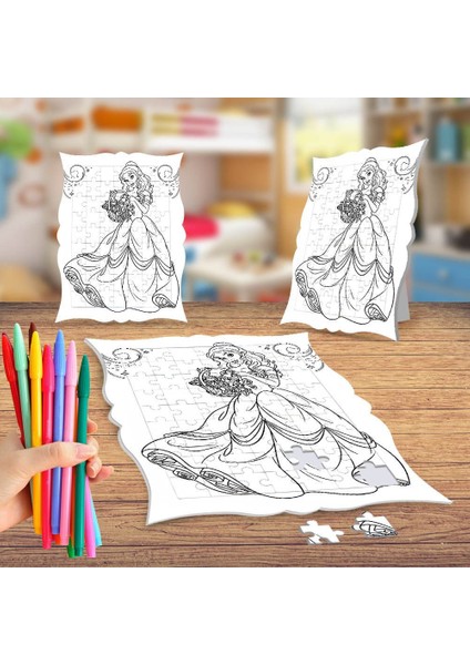 Uzun Saçlı Şık Prenses Boyama Puzzle Tablo Çocuk Eğitici Yapboz