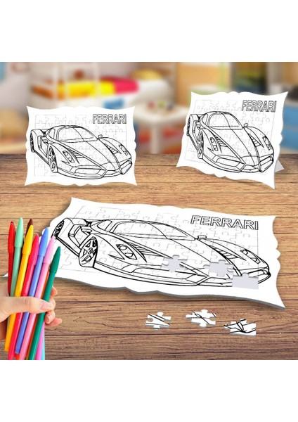 Lüks Spor Araba Modelli Boyama Puzzle Tablo Çocuk Eğitici Yapboz