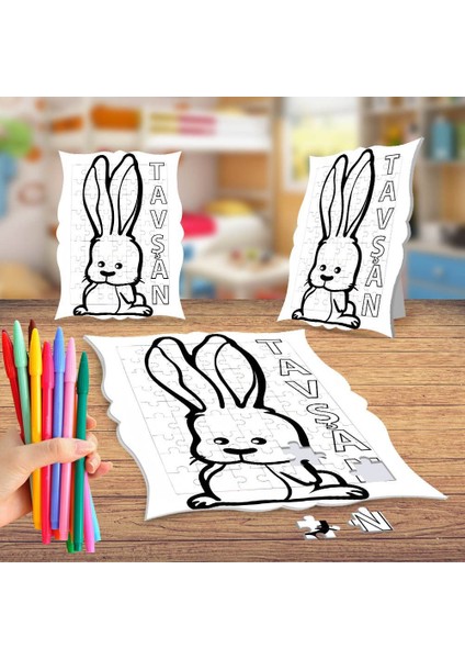 Minik Tavşan Boyama Puzzle Tablo Çocuk Eğitici Yapboz