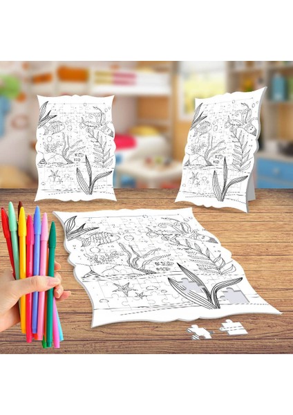 Deniz Altı Canlıları Boyama Puzzle Tablo Çocuk Eğitici Yapboz