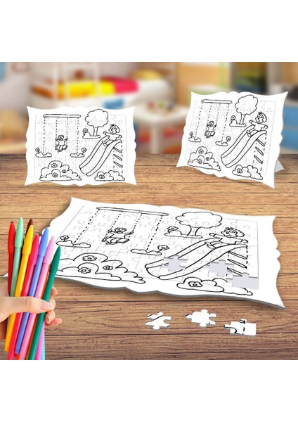 Parkta Oynayan Çocuklar Boyama Puzzle Tablo Çocuk Eğitici Yapboz