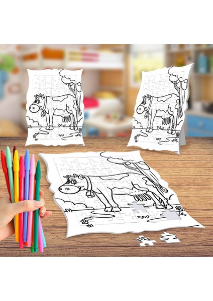 Mutlu Inek Boyama Puzzle Tablo Çocuk Eğitici Yapboz
