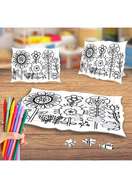 Güzel Çiçek Bahçesi Boyama Puzzle Tablo Çocuk Eğitici Yapboz