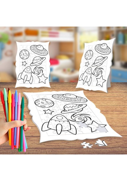 Gezegenler ve Füze Boyama Puzzle Tablo Çocuk Eğitici Yapboz
