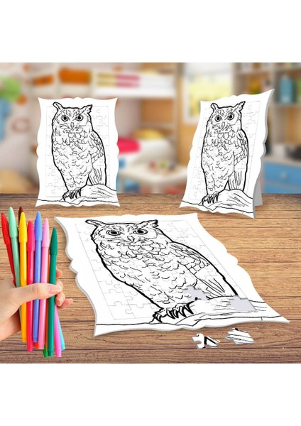 Sevimli Baykuş Boyama Puzzle Tablo Çocuk Eğitici Yapboz