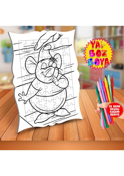 Sevimli Aşçı Fare Eğitici Boyama Puzzle Tablo ÇOCUK-365