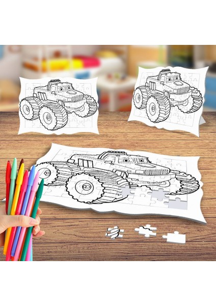 Süper Dozer Boyama Puzzle Tablo Çocuk Eğitici Yapboz