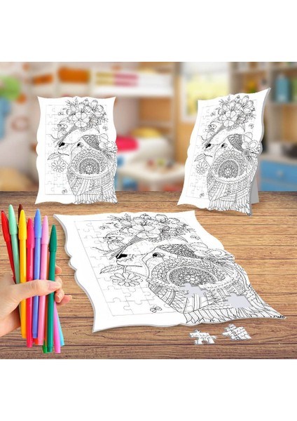 Sevimli Dostlar Boyama Puzzle Tablo Çocuk Eğitici Yapboz