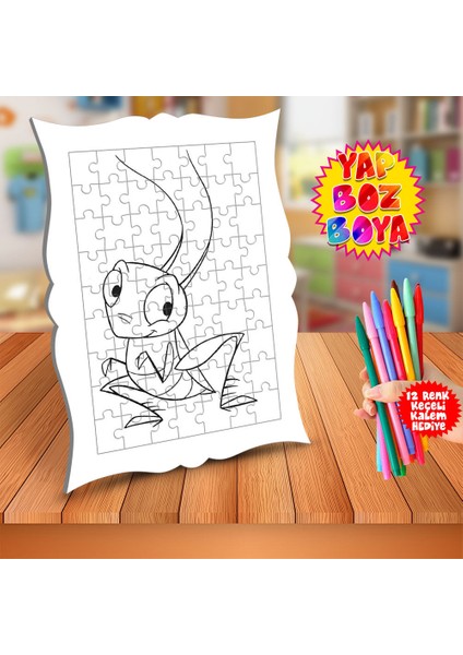 Ağustos Böceği ile Karınca Eğitici Boyama Puzzle Tablo ÇOCUK-182