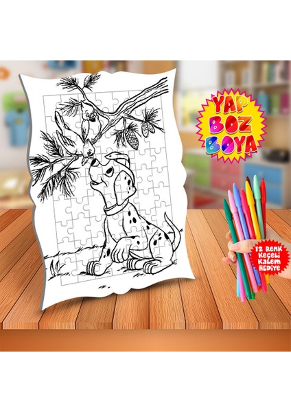 Kuşla Oynayan Köpek Eğitici Boyama Puzzle Tablo ÇOCUK-606