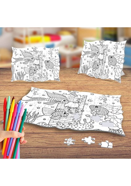 Deniz Altı Canlıları 2 Boyama Puzzle Tablo Çocuk Eğitici Yapboz