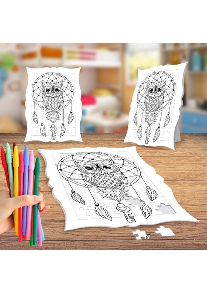 Baykuş Düş Kapanı Boyama Puzzle Tablo Çocuk Eğitici Yapboz