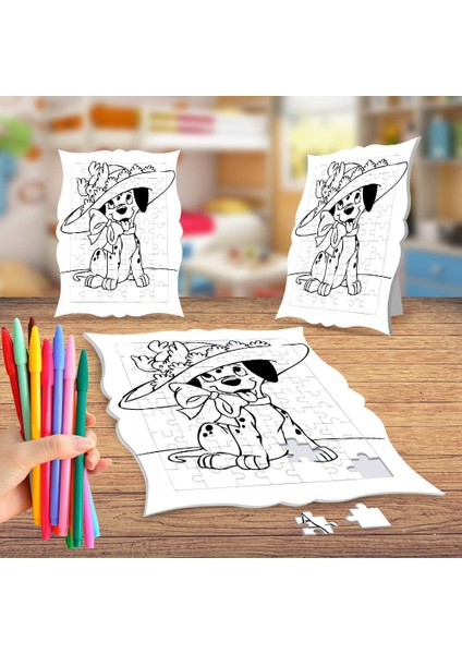 Şapkalı Dalmaçyalı Boyama Puzzle Tablo Çocuk Eğitici Yapboz