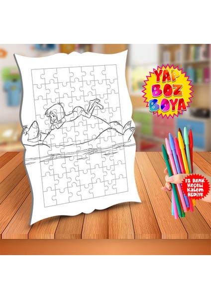 Ayıcık Üstündeki Kız Eğitici Boyama Puzzle Tablo ÇOCUK-115