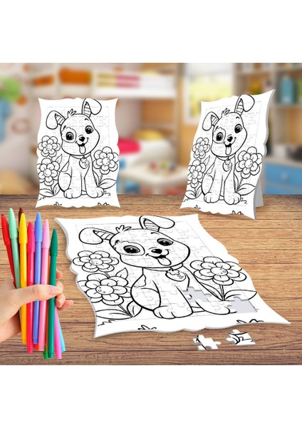 Şirin Köpek Yavrusu Boyama Puzzle Tablo Çocuk Eğitici Yapboz