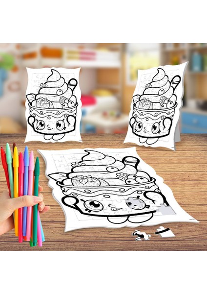 Meyveli Dondurma Boyama Puzzle Tablo Çocuk Eğitici Yapboz