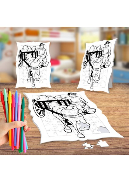 At Arabası Boyama Puzzle Tablo Çocuk Eğitici Yapboz