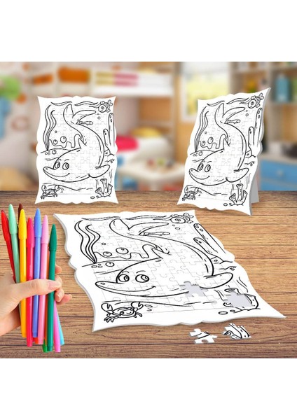 Deniz Altında Balıklar Boyama Puzzle Tablo Çocuk Eğitici Yapboz
