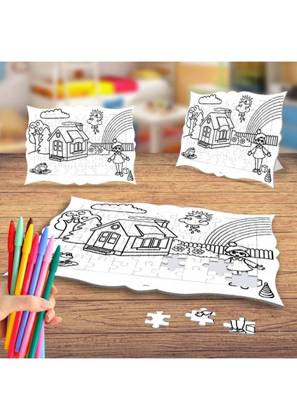 Bahçedeki Küçük Kız Boyama Puzzle Tablo Çocuk Eğitici Yapboz