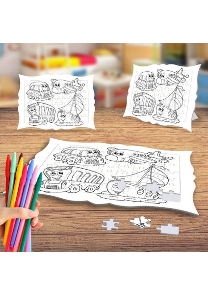 Uçak Gemi Araç Taşıtlar Boyama Puzzle Tablo Çocuk Eğitici Yapboz