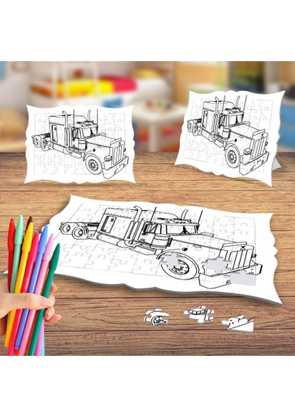 Büyük Tır - Kamyon Boyama Puzzle Tablo Çocuk Eğitici Yapboz