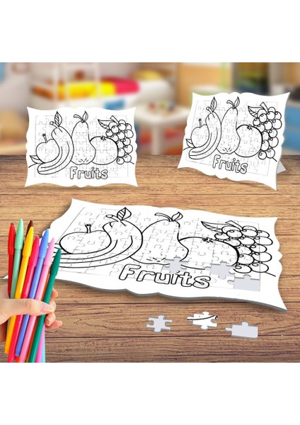 Meyveler Boyama Puzzle Tablo Çocuk Eğitici Yapboz