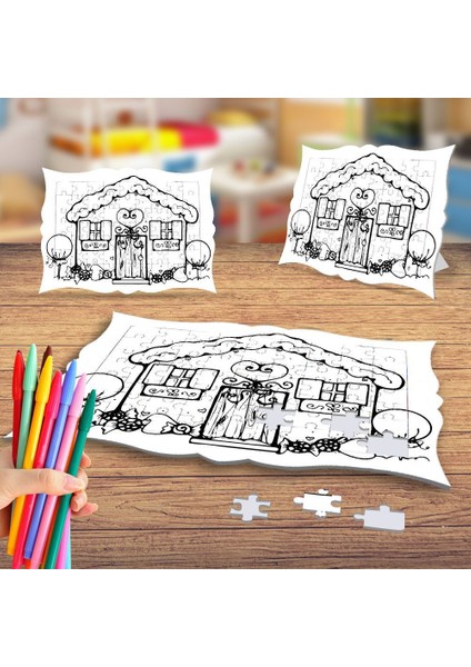 Minik Şirin Ev Boyama Puzzle Tablo Çocuk Eğitici Yapboz
