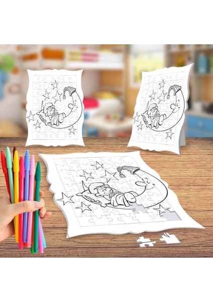 Uykucu Şirin Boyama Puzzle Tablo Çocuk Eğitici Yapboz