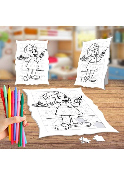 Sevimli Hemşire Kız Boyama Puzzle Tablo Çocuk Eğitici Yapboz