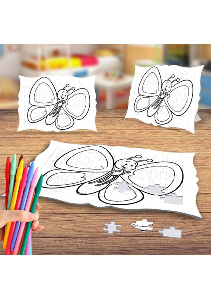Gülen Mutlu Kelebek Boyama Puzzle Tablo Çocuk Eğitici Yapboz
