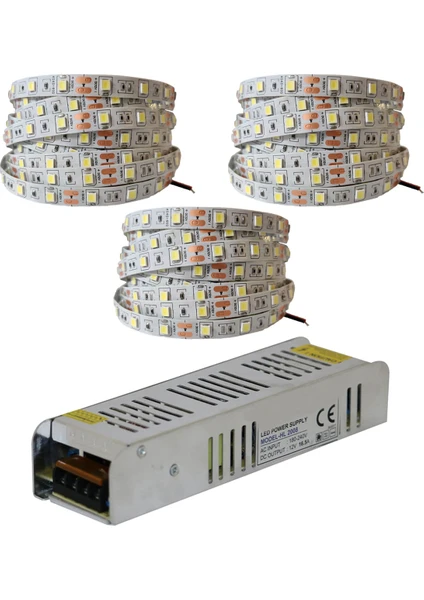 Amber LED 4040 Yeni Nesil Şerit LED 15 Metre Beyaz + 16.5 Amper 200 Watt LED Trafo