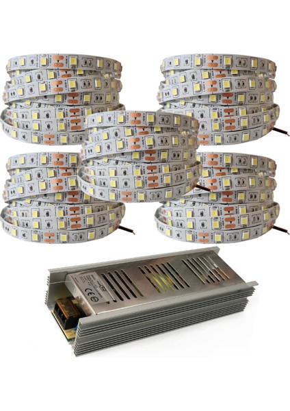 Amber LED 4040 Yeni Nesil Şerit LED 25 Metre Beyaz + 30 Amper 360 Watt LED Trafo