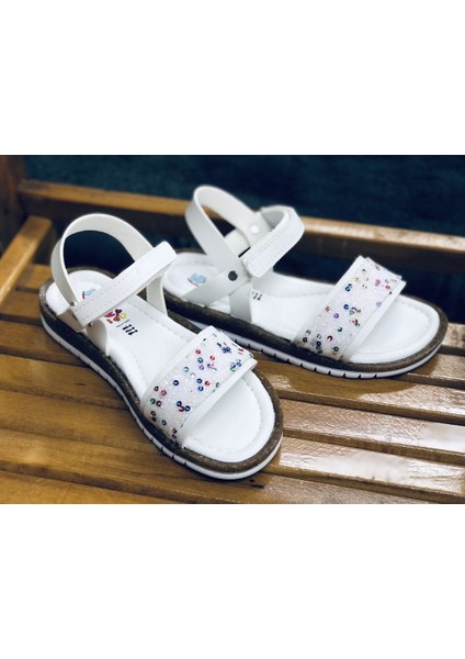 Kız Parlak Düz Taban Çocuk Taşlı Sandalet