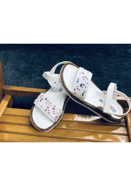 Kız Parlak Düz Taban Çocuk Taşlı Sandalet
