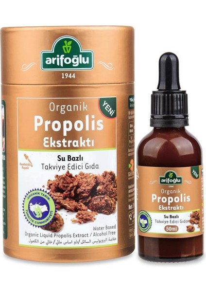 Organik %5 'lik Propolis Ekstraktı Su Bazlı Takviye Edici Gıda 50 ml