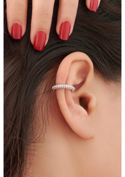 Zirkon Taşlı Gümüş Kıkırdak Halka Küpe