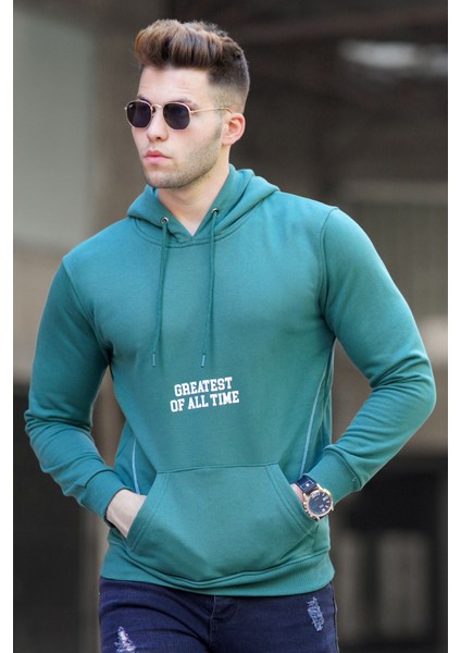 Yeşil Baskılı Kapşonlu Sweatshirt 5292