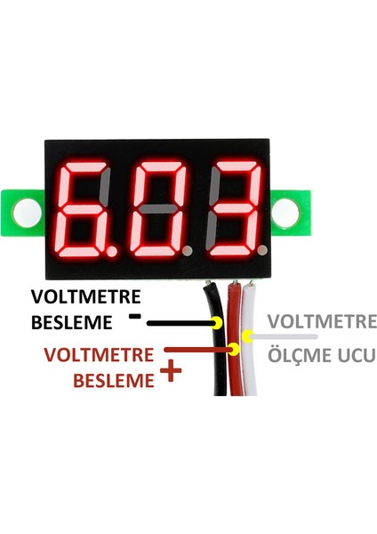 0.36 inch DC 4,2V-30V Dijital Voltmetre Kırmızı 3 Telli 0.36” DC 0-30V Voltaj Besleme Güç Kaynağı