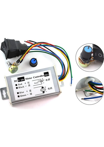 20A 60V Dc Motor Pwm Hız Kontrol Devresi %0~100 Ayarlanabilir Yön Kontrol Anahtarlı