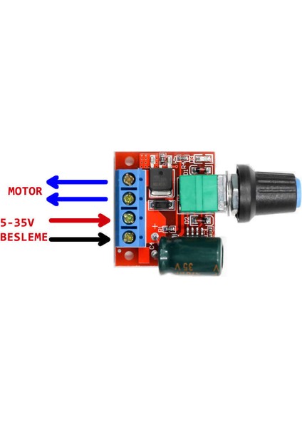 5A 35V Mini Dc Motor Pwm Potlu Hız Kontrol Devresi 90 Watt Açma Kapama Butonlu Ayarlanabilir Voltaj