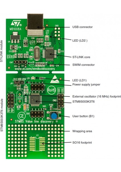 STM8SVL Dıscovery Kıt - STM8S003K3 Mcu